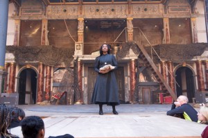 Karen Bryson in Macbeth at The Globe Theatre London.