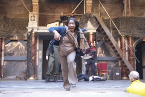 Karen Bryson playing Lady Macduff in Macbeth at The Globe Theatre London.