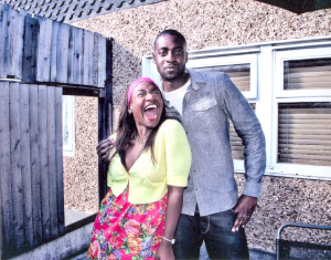 Karen Bryson playing Avril Powell in Shameless pictured with Emmanuel Igadaro